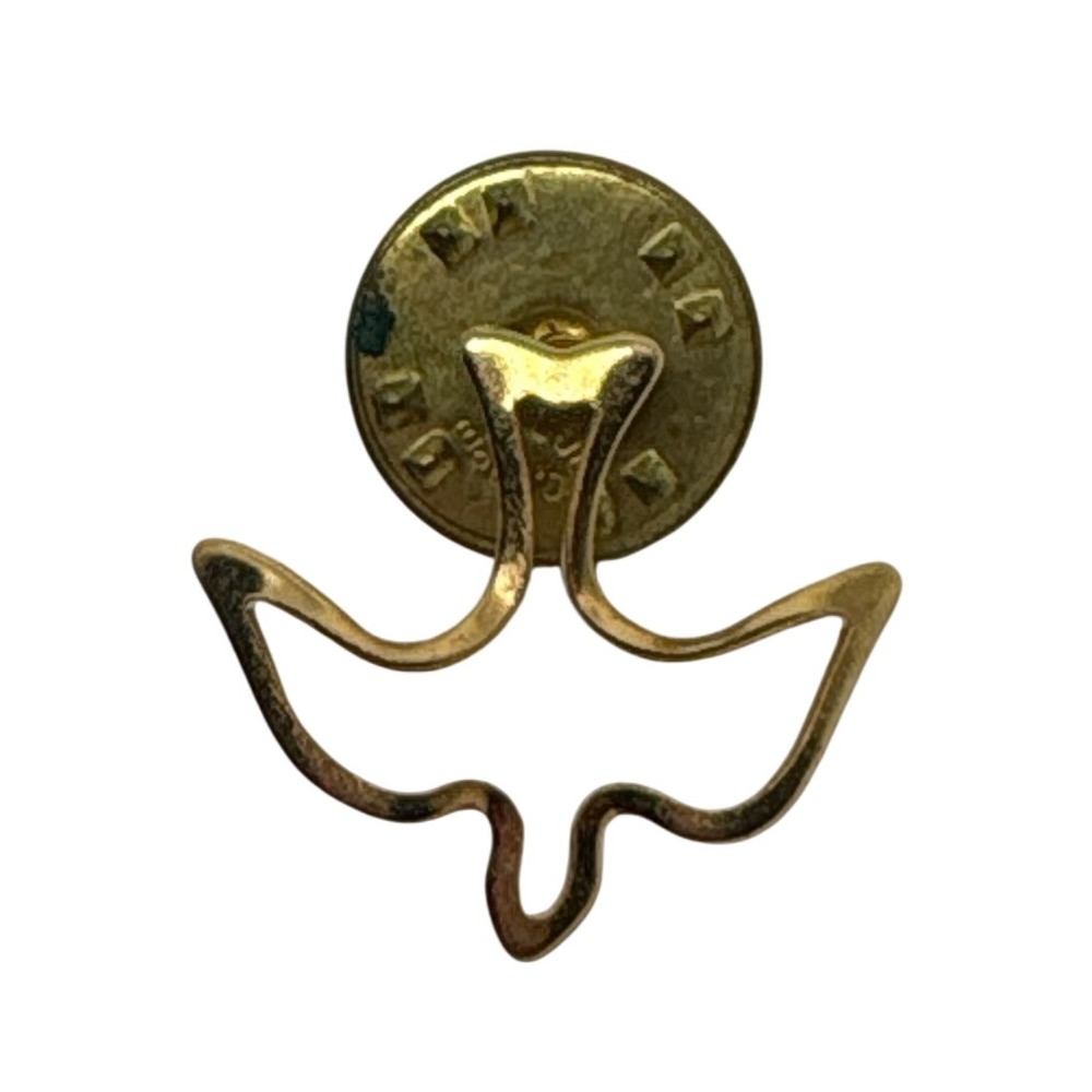 1980s Gold Tone Dove Peace Religious Lapel Pin Tie Tack Holy Spirit Confirmation